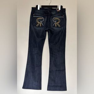 ROCK & REPUBLIC Kasandra Jeans Sz 31 Dark Wash Boot Cut Y2K crystals pocket R&R